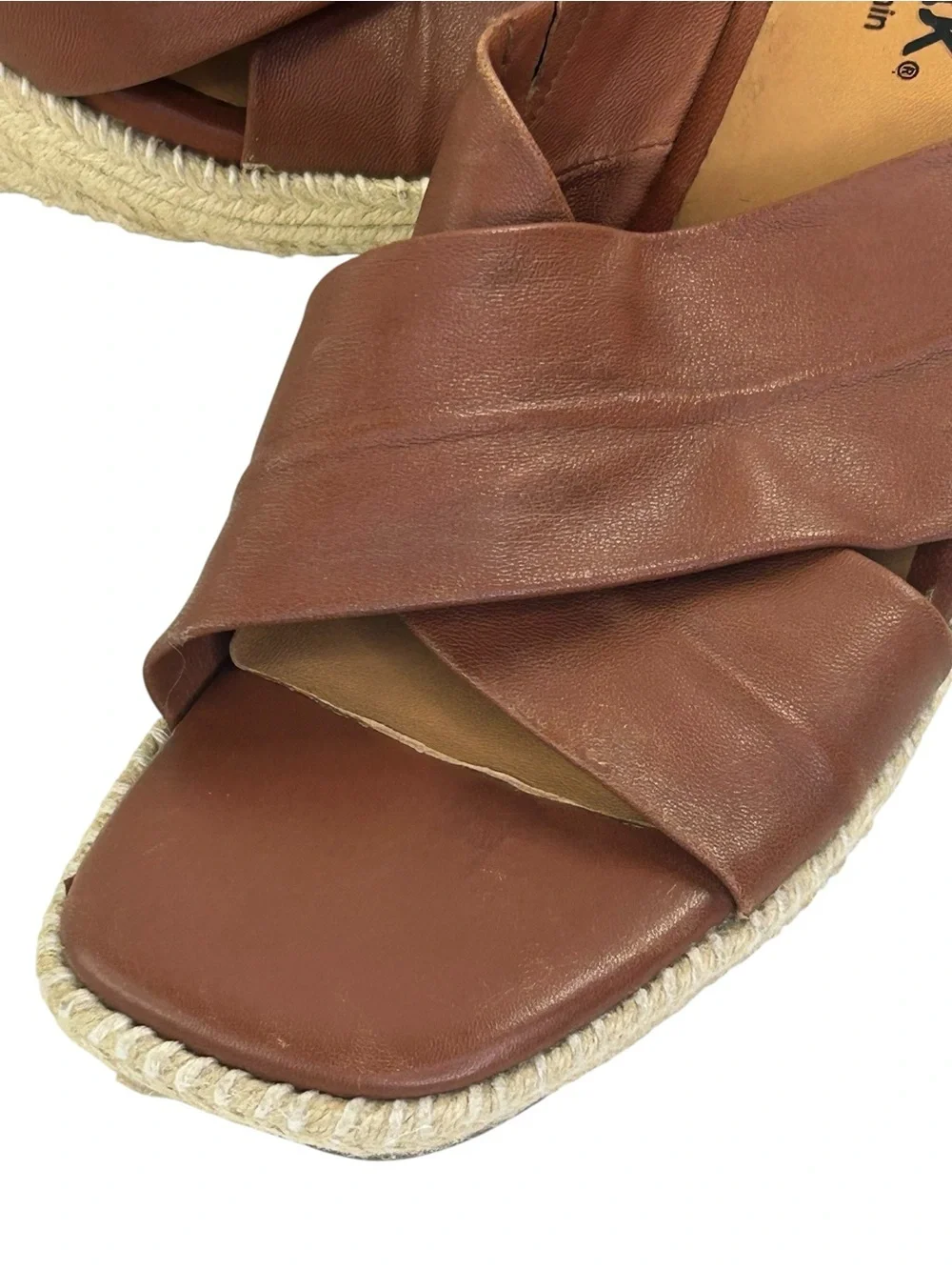 Softwalk Hastings Wedge Espadrilles brown leather cross cross size 8